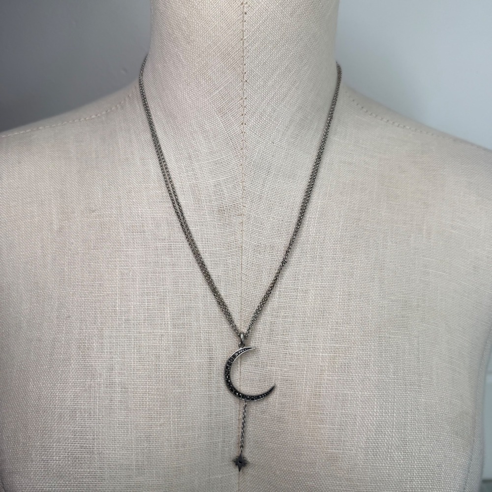 Lucky Brand Necklace Crescent Moon Star Dangle Rhinestones Crystal Whimsygoth